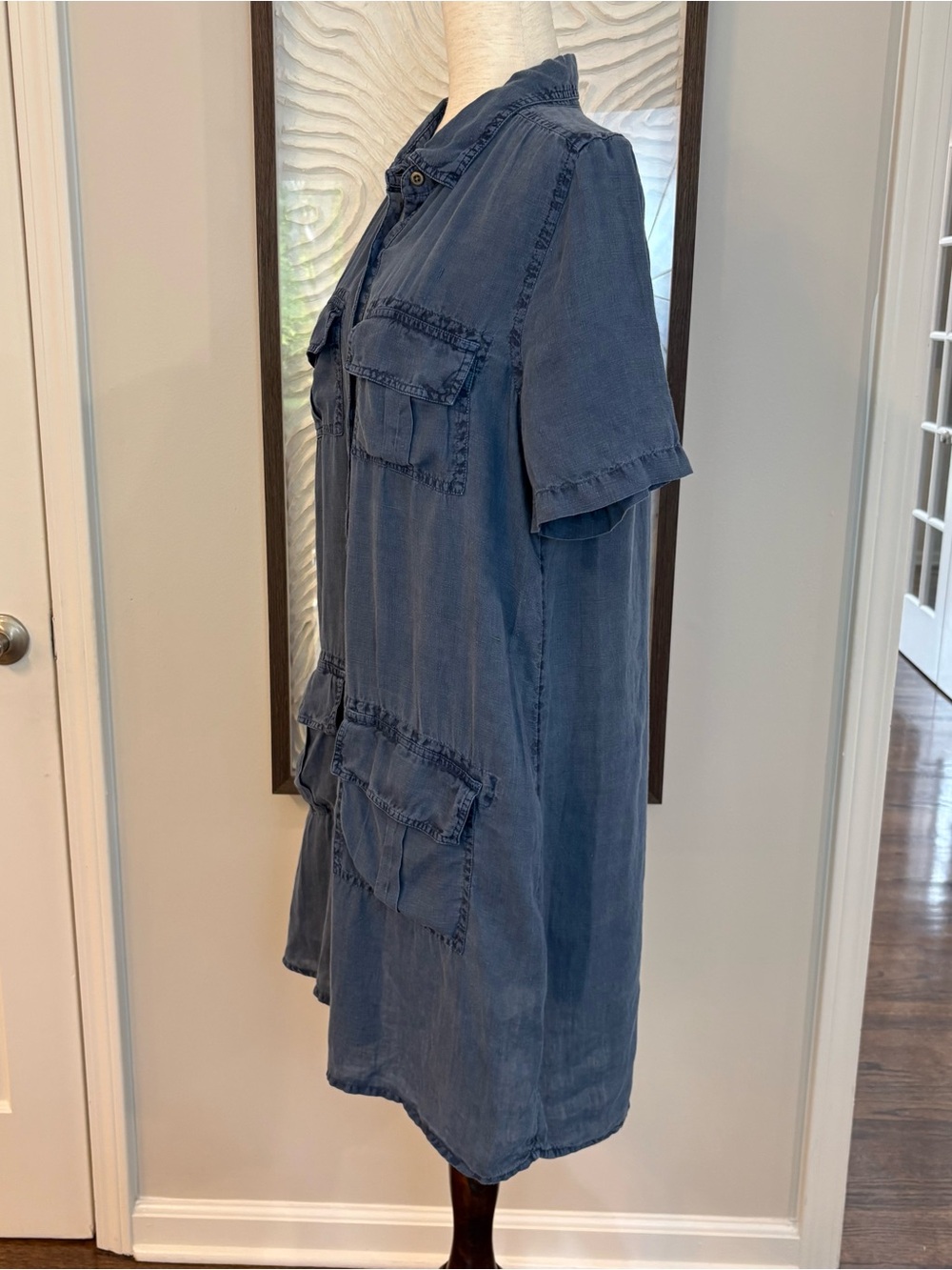 Sundance Short Button-Front Lightweight Linen Denim Blue Dress - Picture 4 of 5